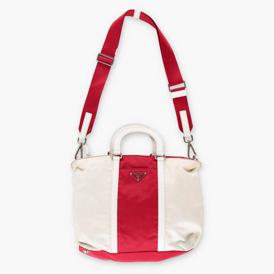 PRADA Italian Made Red & White Two-Way Nylon Bag Vintage Sole Melbourne