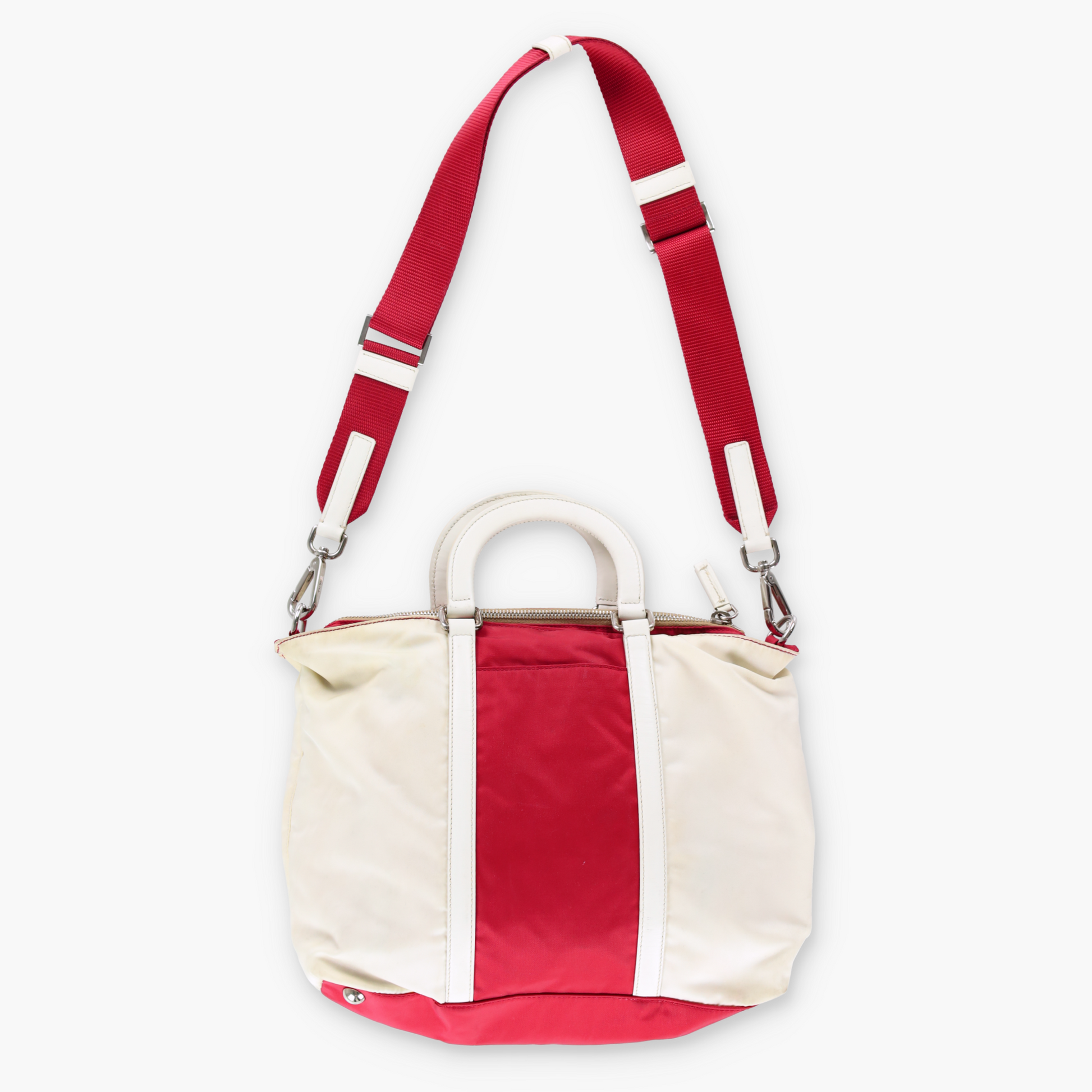 PRADA Italian Made Red & White Two-Way Nylon Bag Vintage Sole Melbourne