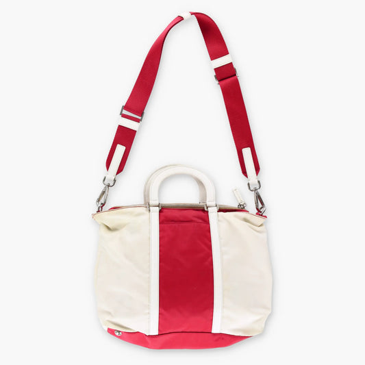 PRADA Italian Made Red & White Two-Way Nylon Bag Vintage Sole Melbourne