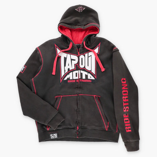 Vintage TAPOUT Moto Embroidered "Ride Strong" Black & Red Hoodie Sweatshirt (L) ***COCO Vintage Sole Melbourne