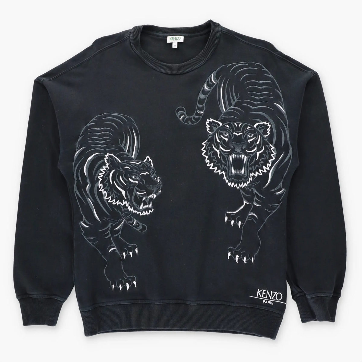 KENZO Embroidered Prowling Tigers & Spell Out Logo Black Sweatshirt (S-M) ***COCO Vintage Sole Melbourne