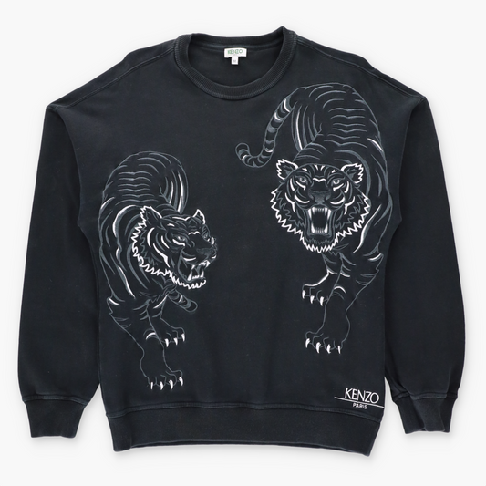 KENZO Embroidered Prowling Tigers & Spell Out Logo Black Sweatshirt (S-M) ***COCO Vintage Sole Melbourne