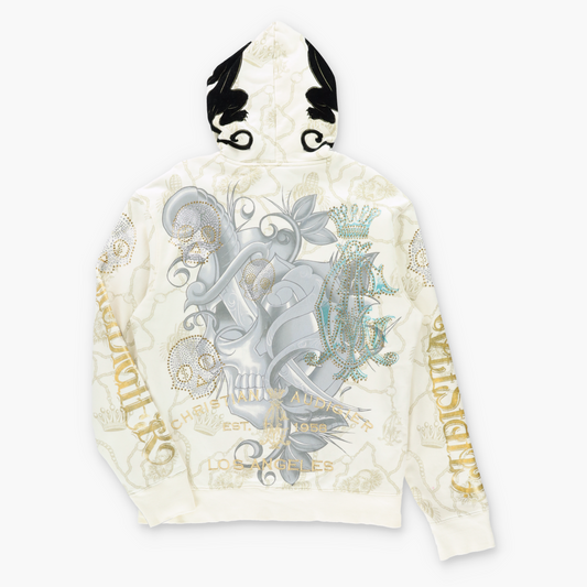 Vintage CHRISTIAN AUDIGIER Winged Hourglass & Skulls Embellished Y2K Hoodie Sweatshirt (L) ***COCO Vintage Sole Melbourne