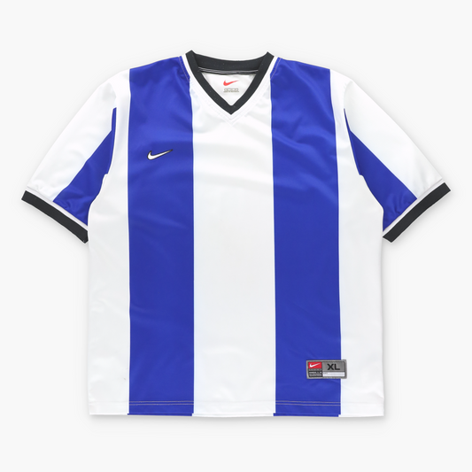 NIKE Blue & White Stripe Embroidered Swoosh Sports Jersey (XXL) ***COCO Vintage Sole Melbourne