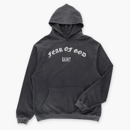 Vintage SAINT MICHAEL "Fear Of God" Crucifixion Black Hoodie Sweatshirt (L-XL) ***COCO Vintage Sole Melbourne