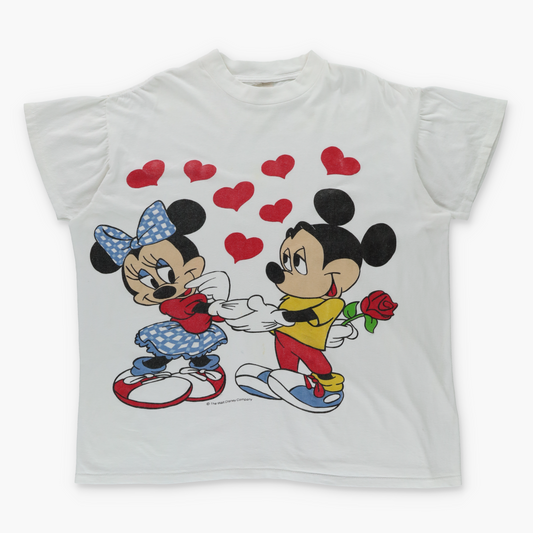 Mickey & Minnie Mouse In Love Graphic Ruched Sleeve Single Stitch T-Shirt USA Made (XL-XXL)
