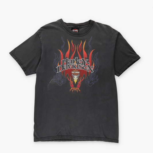 HARLEY DAVIDSON 'USA Made' Eagle Flame Graphic Grey T-Shirt (S-M)