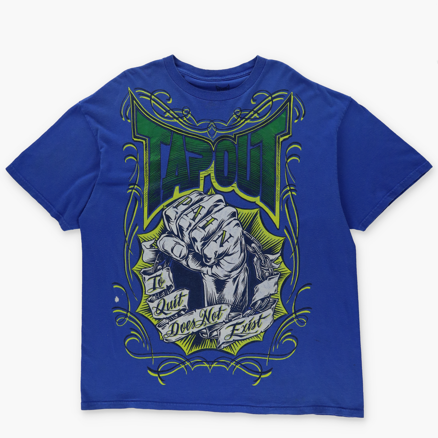 TAPOUT Y2K 'To Quit Does Not Exist' Fist Punch Graphic Blue T-Shirt (XXL)