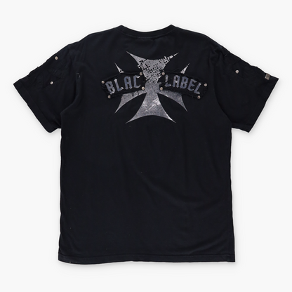 BLACK LABEL Y2K Grunge Wing Cross Hardware Black Tee (L)