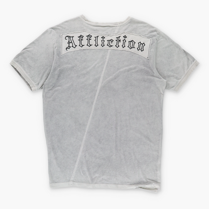 AFFLICTION Y2K Two Skulls Lightweight Distressed USA Made Grey Tee (XXL)