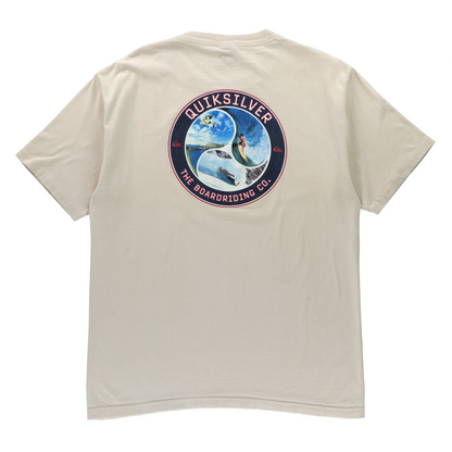 QUIKSILVER Light Beige Retro Boardriding Graphic USA Made T-Shirt (M-L)