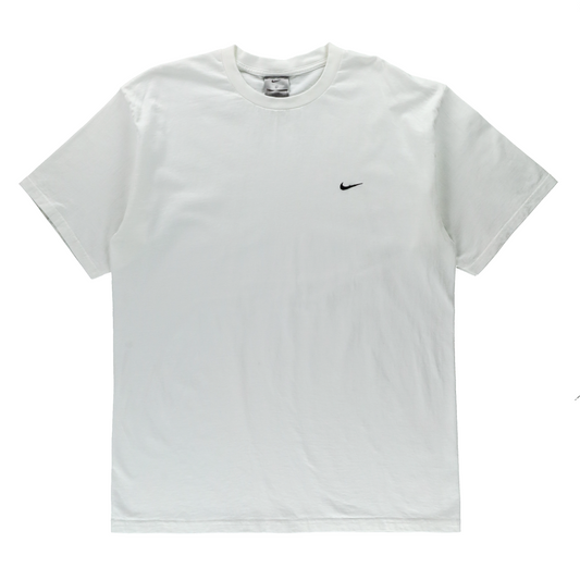 NIKE White & Black Embroidered Swoosh Logo Classic T-Shirt (L)