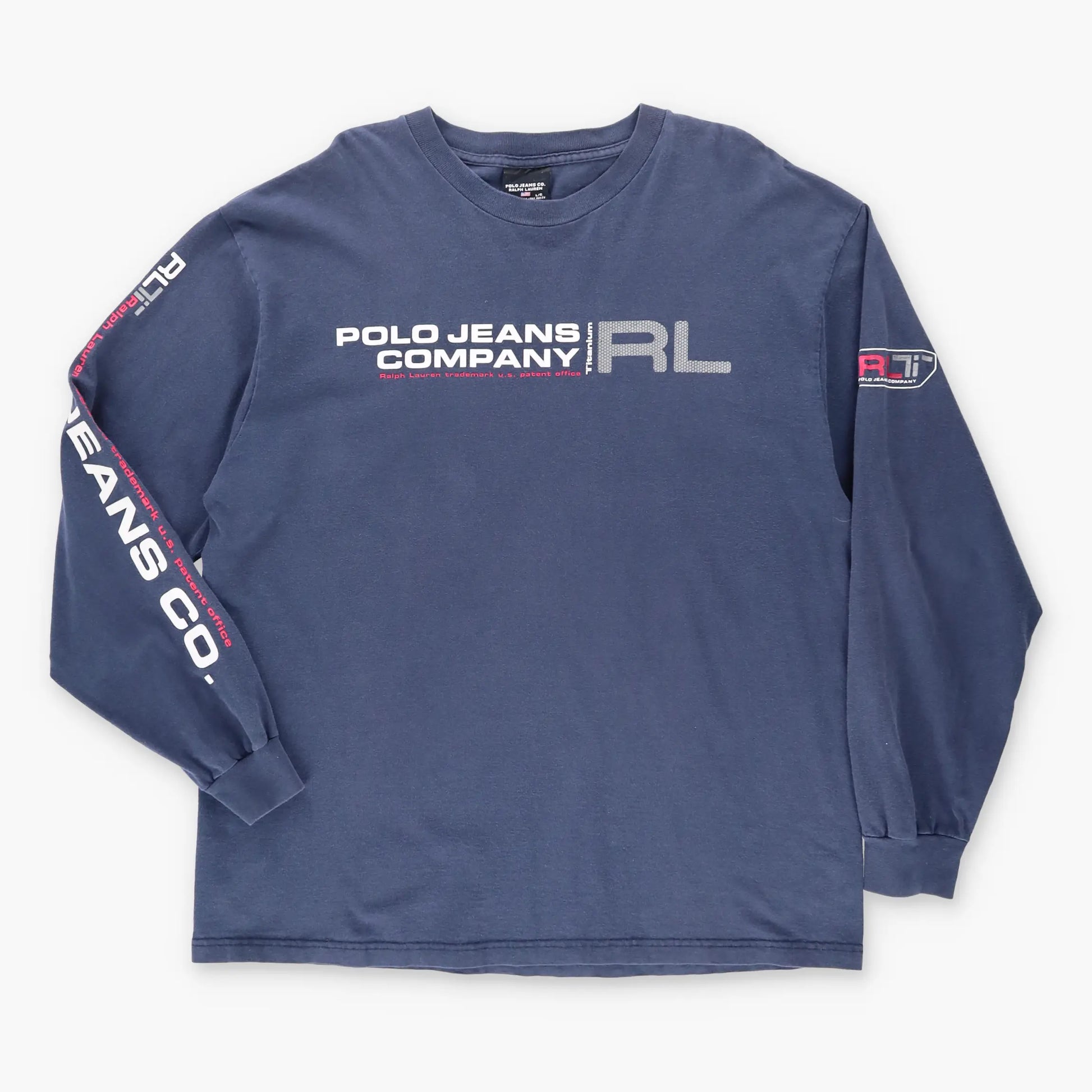 POLO JEANS RALPH LAUREN Titanium USA Made Long Sleeve Navy T-Shirt (XL) Vintage Sole Melbourne