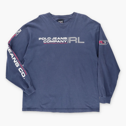 POLO JEANS RALPH LAUREN Titanium USA Made Long Sleeve Navy T-Shirt (XL) Vintage Sole Melbourne