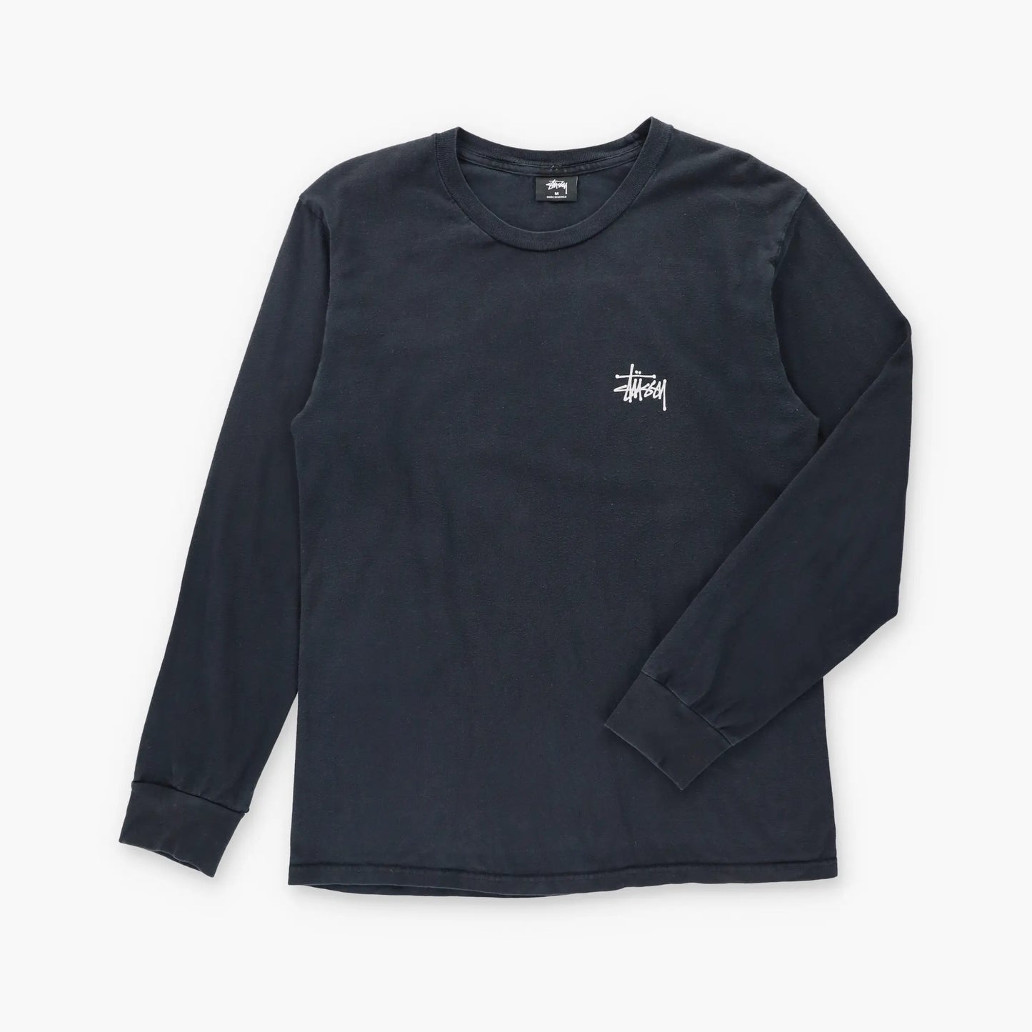 STUSSY Spell Out Logo Black & White Long Sleeve T-Shirt (S-M) ***COCO Vintage Sole Melbourne