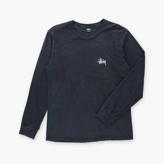 STUSSY Spell Out Logo Black & White Long Sleeve T-Shirt (S-M) ***COCO Vintage Sole Melbourne