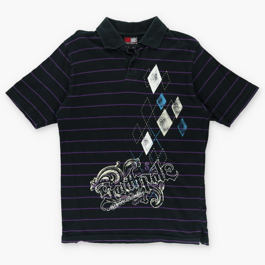 SOUTH POLE Y2K Stripe Black & Purple Graphic Polo Tee (L-XL)