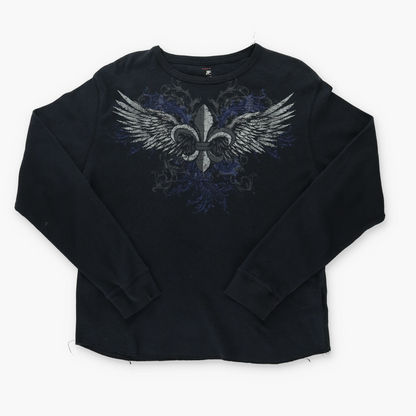 J Ferrar Y2K Cross Wing Grunge Long Sleeve Waffle Tee (L)