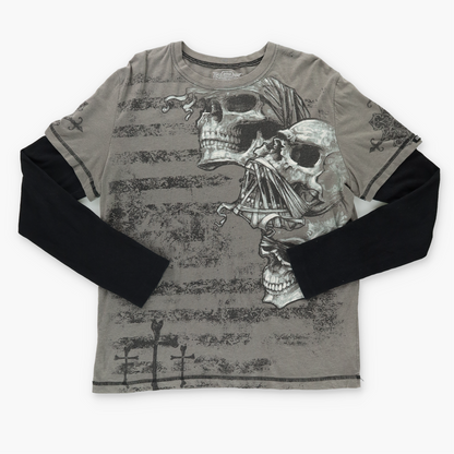 MMA ELITE Y2K Skull Grunge Long Sleeve Graphic Tee (L-XL)