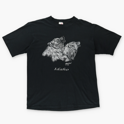1988 Idaho Wolf Howling Animal Black & White USA Made Graphic Tee (XL)