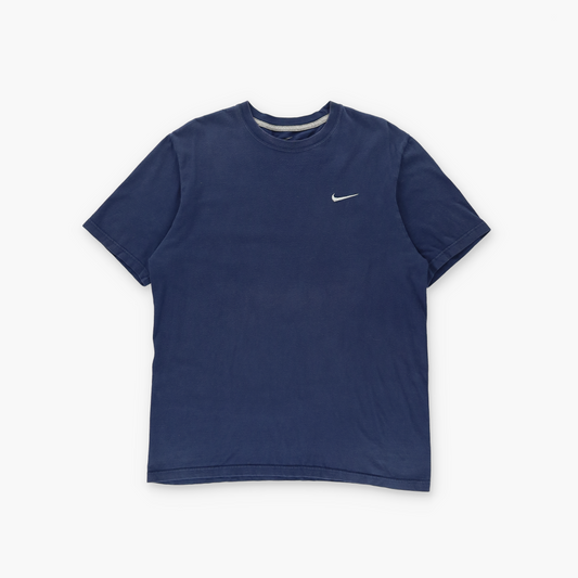 NIKE Navy & White Regular Fit Embroidered Swoosh Logo Tee (L)