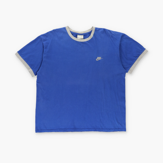 NIKE Blue & Grey Embroidered Swoosh Logo Ringer Tee (XL)