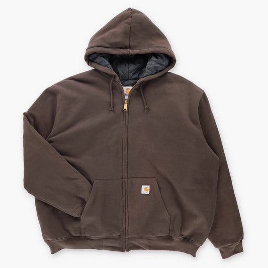 Vintage CARHARTT Quilt Lined Brown Full Zip Hoodie Sweatshirt (XXL)