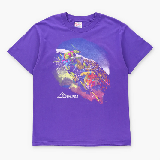 Vintage Okemo Ski Resort Double Sided Purple Single Stitch Tee USA Made (M TALL)