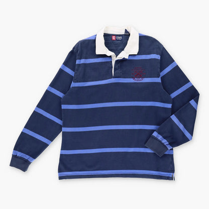Vintage CHAPS Embroidered Stripe Blue & White Collared Rugby Sweatshirt (L)