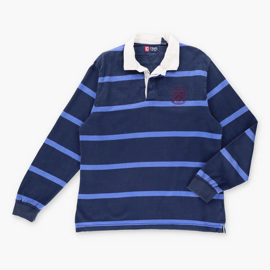 Vintage CHAPS Embroidered Stripe Blue & White Collared Rugby Sweatshirt (L)
