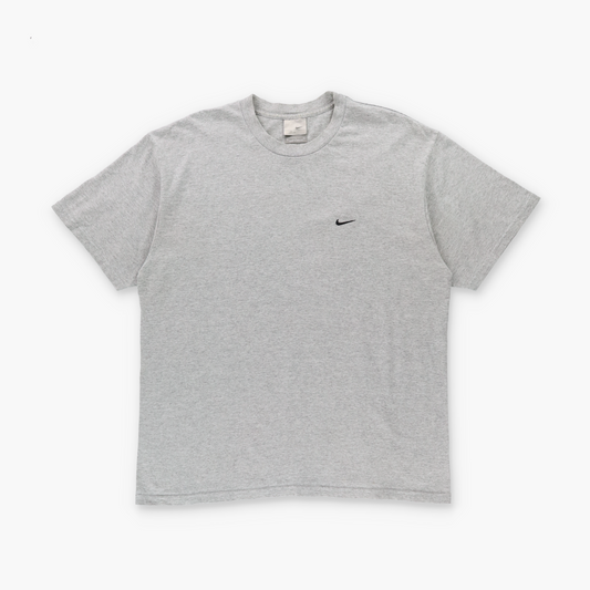 NIKE Heather Grey & Black Embroidered Swoosh Logo T-Shirt (L)