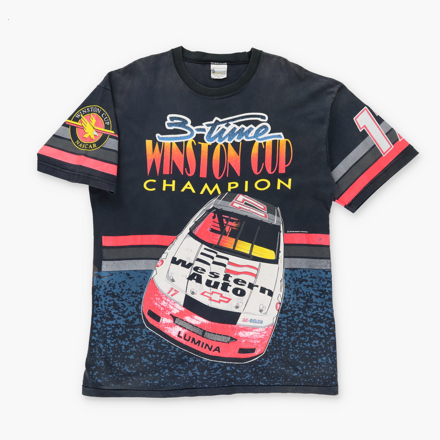 Darrell Waltrip NASCAR 1993 Double Sided USA Made Black & Neon Orange Tee (XL)