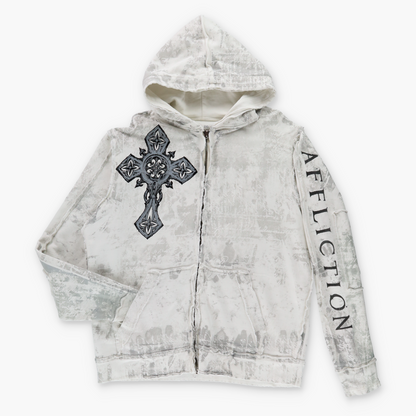 Vintage AFFLICTION Y2K White Zip Up Hooded Sweatshirt *Aubs Vintage Sole Melbourne
