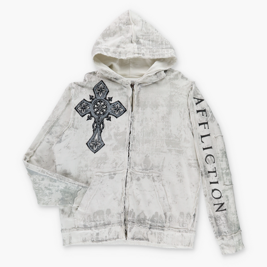 Vintage AFFLICTION Y2K White Zip Up Hooded Sweatshirt *Aubs Vintage Sole Melbourne