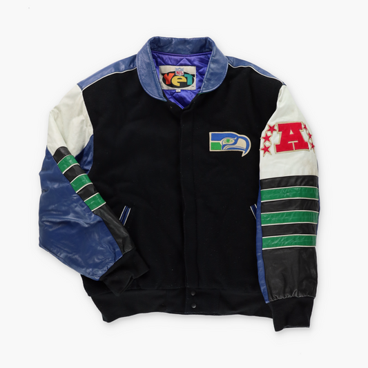 Seattle Seahawks NFL Leather Sleeve Varsity Jacket (L-XL)