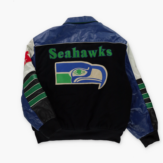 Seattle Seahawks NFL Leather Sleeve Varsity Jacket (L-XL)