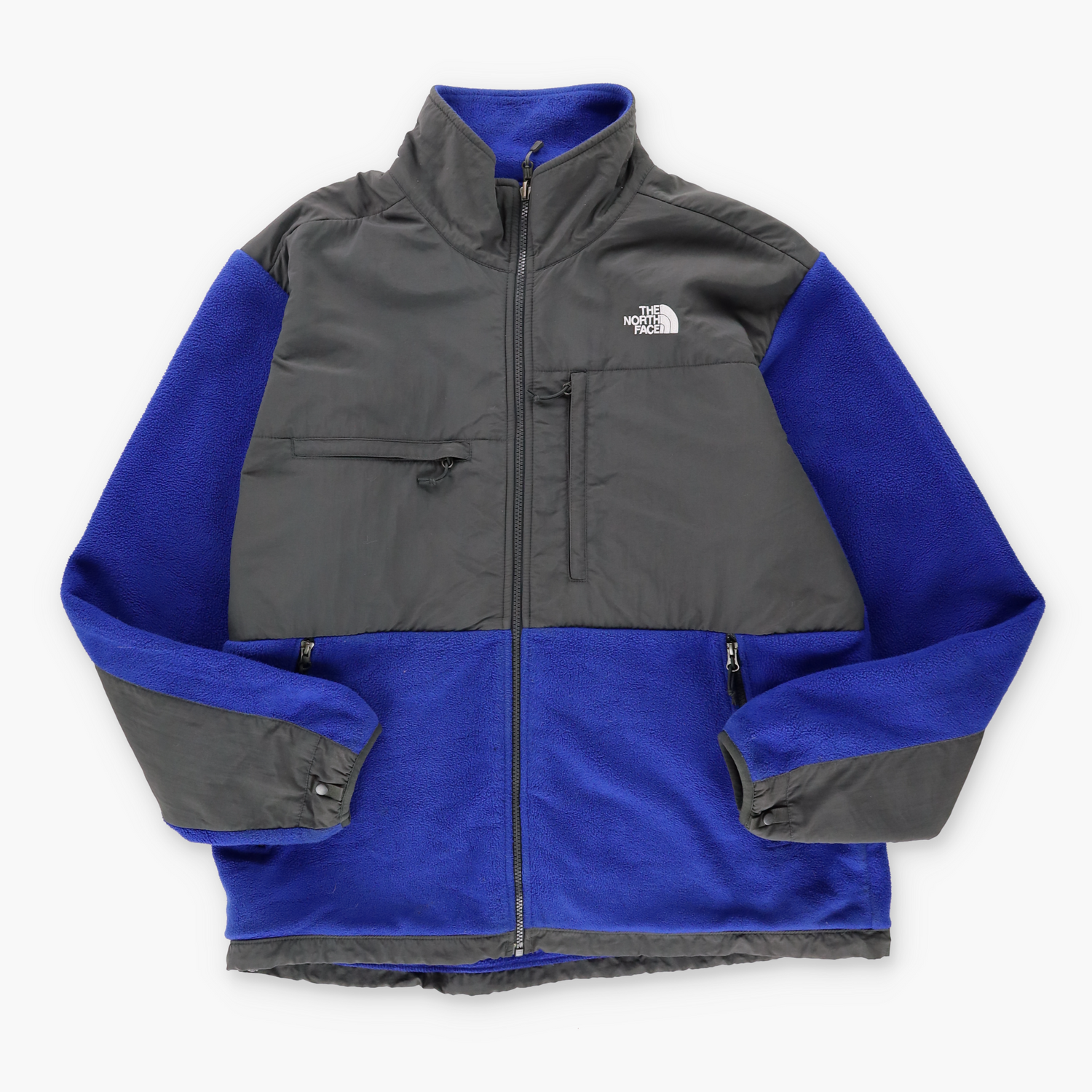 THE NORTH FACE Embroidered Logo Blue & Grey Fleece Zip Up Jacket (XL) - Vintage Sole Melbourne