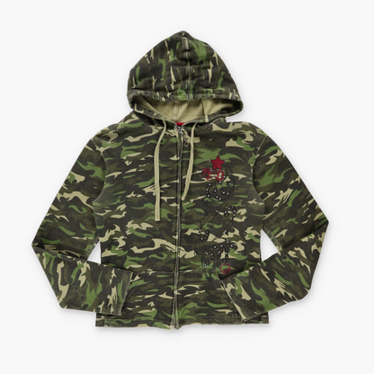 HARLEY DAVIDSON Y2K Embellished Embroidered Camouflage Hooded Zip Up Jacket (XS-S)