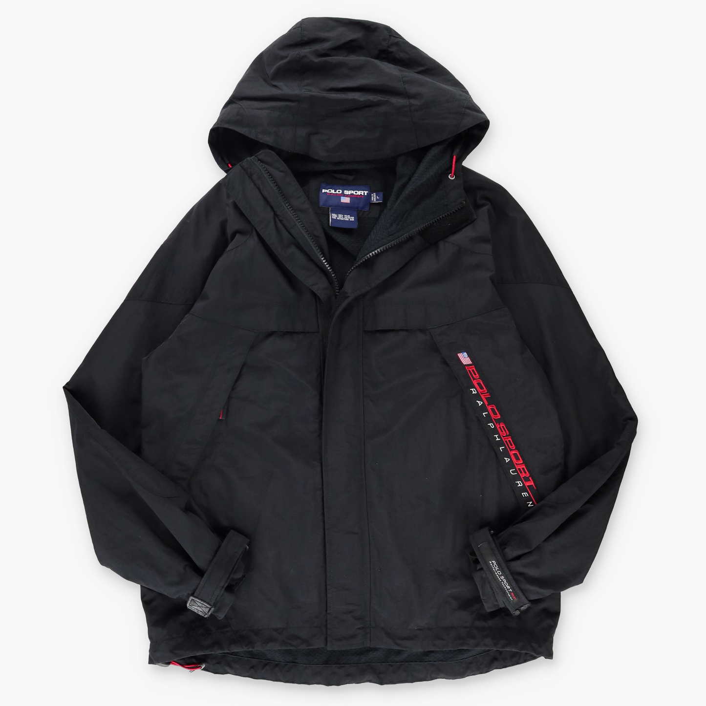 POLO RALPH LAUREN Embroidered Logo Black Hooded Windbreaker Jacket (L)