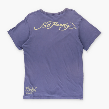 ED HARDY X CHRISTIAN AUDIGIER Y2K Embellished Snake USA Made Purple T-Shirt (L)