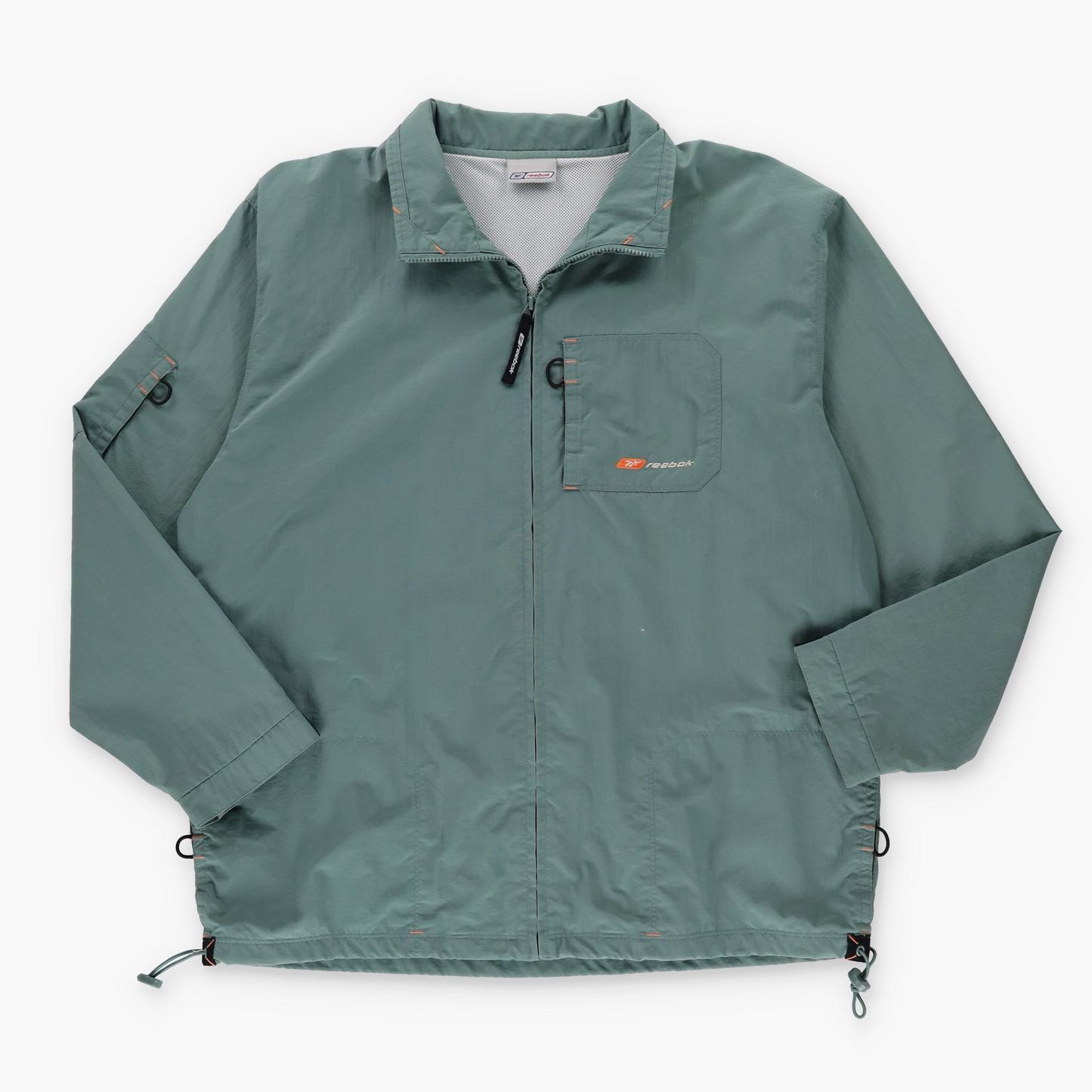 REEBOK Embroidered Spell Out Logo Athletic Windbreaker Coat Jacket (XL)