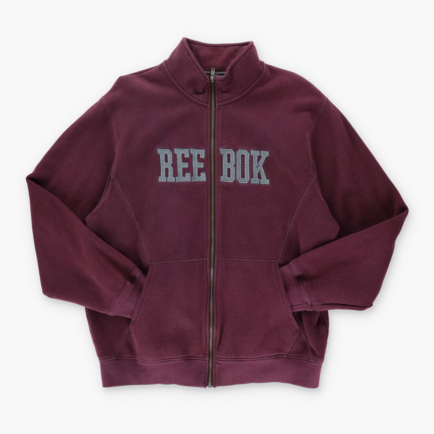 REEBOK Embroidered Spell Out Logo Maroon & Grey Zip Up Jacket (L)