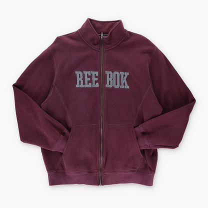 REEBOK Embroidered Spell Out Logo Maroon & Grey Zip Up Jacket (L)