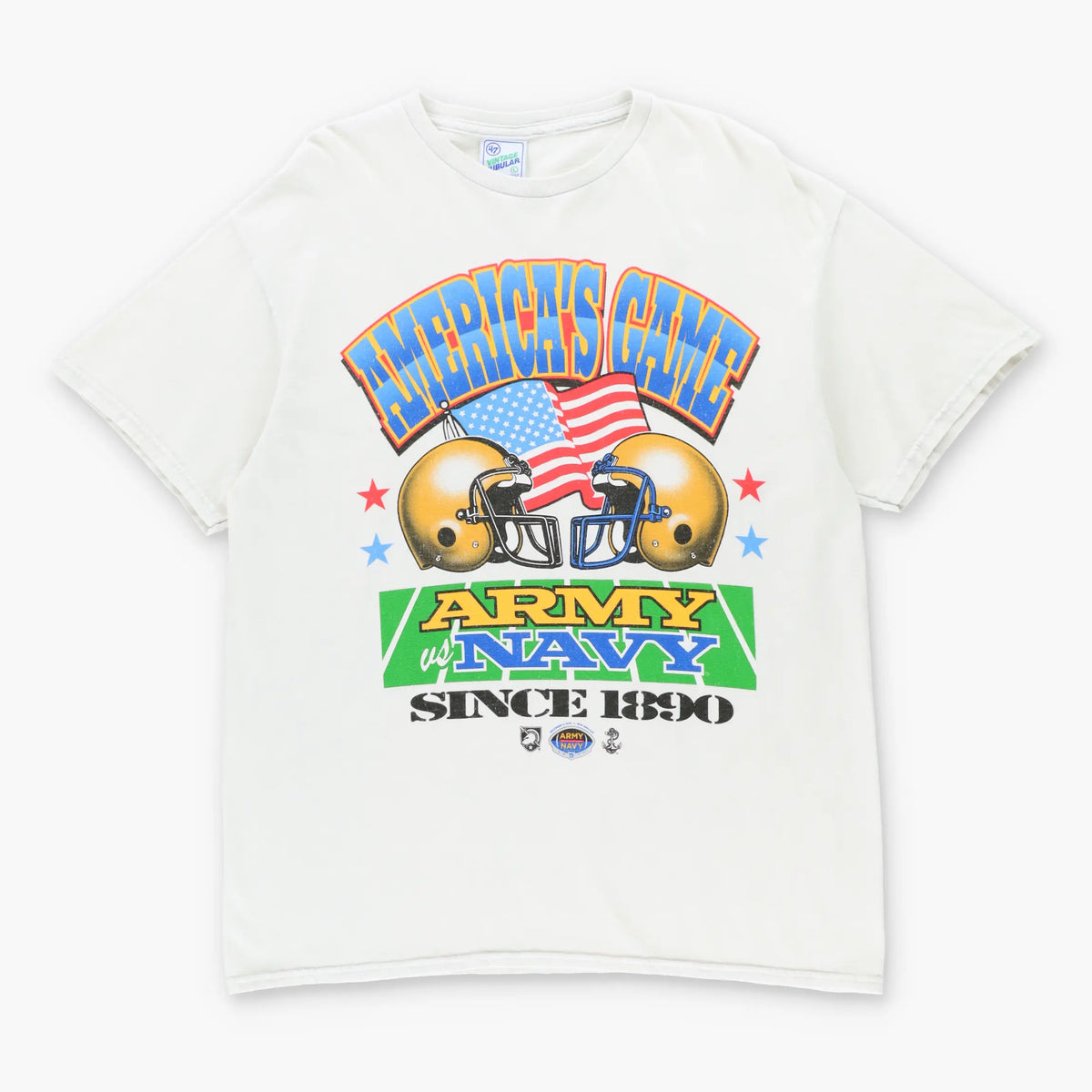 Vintage AMERICA'S GAME Football Army vs Navy USA Flag White T-Shirt (L-XL)