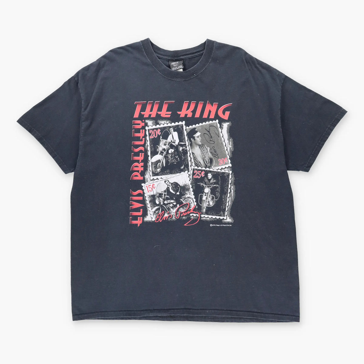 Vintage ELVIS PRESLEY 'The King' Stamps Black & Red Music T-Shirt (XXL)