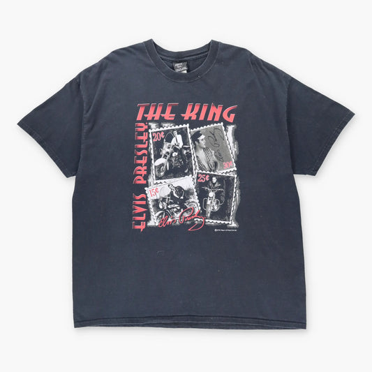 Vintage ELVIS PRESLEY 'The King' Stamps Black & Red Music T-Shirt (XXL)