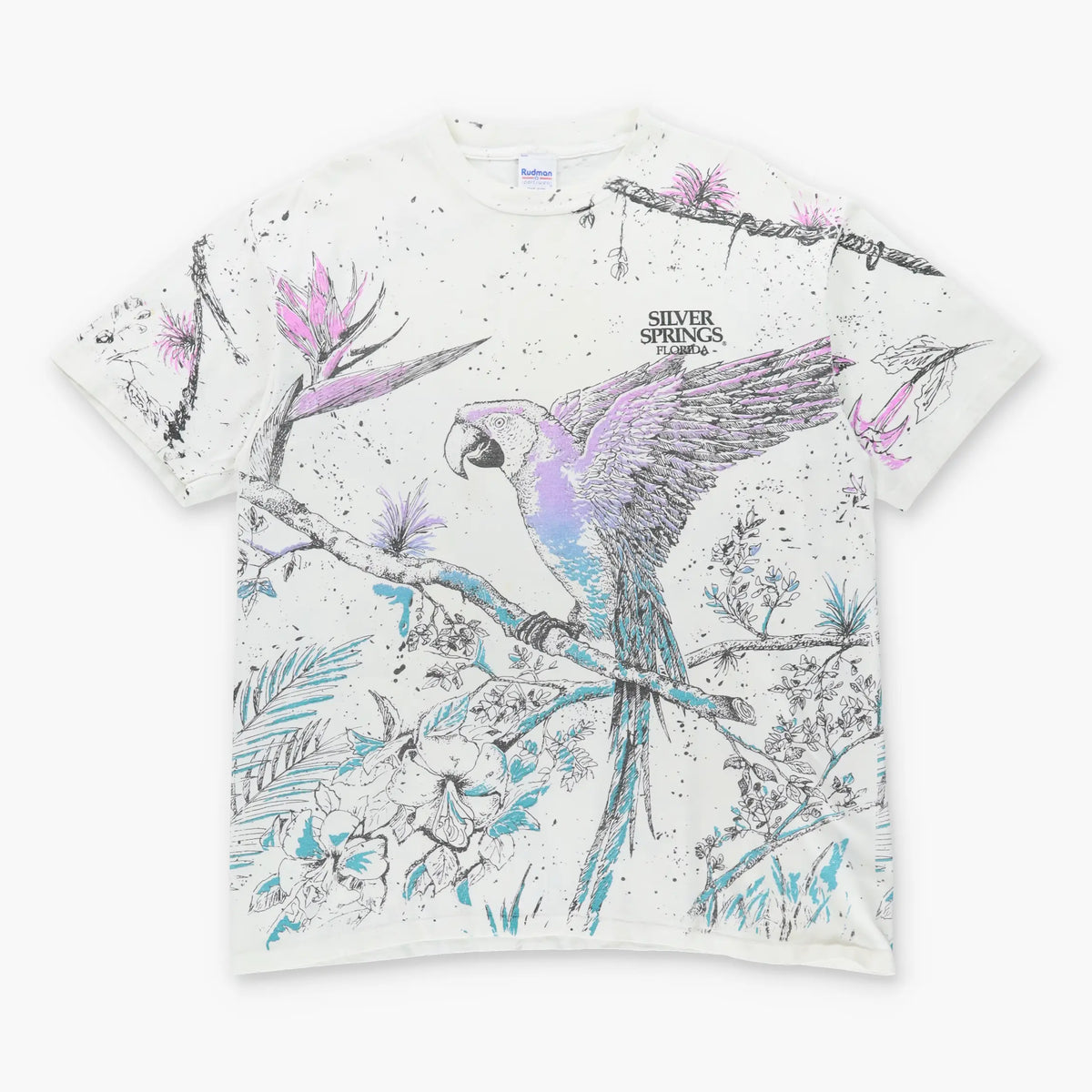 Vintage SILVER SPRINGS Florida Single Stitch Parrot All Over Print T-Shirt (XL-XXL)