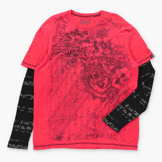 Vintage MMA ELITE Red & Black Skulls Y2K Long Sleeve Tee (XL-XXL)
