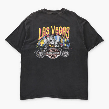 Vintage HARLEY DAVIDSON Las Vegas Cityscape USA Made Motorcycle Tee (XL)