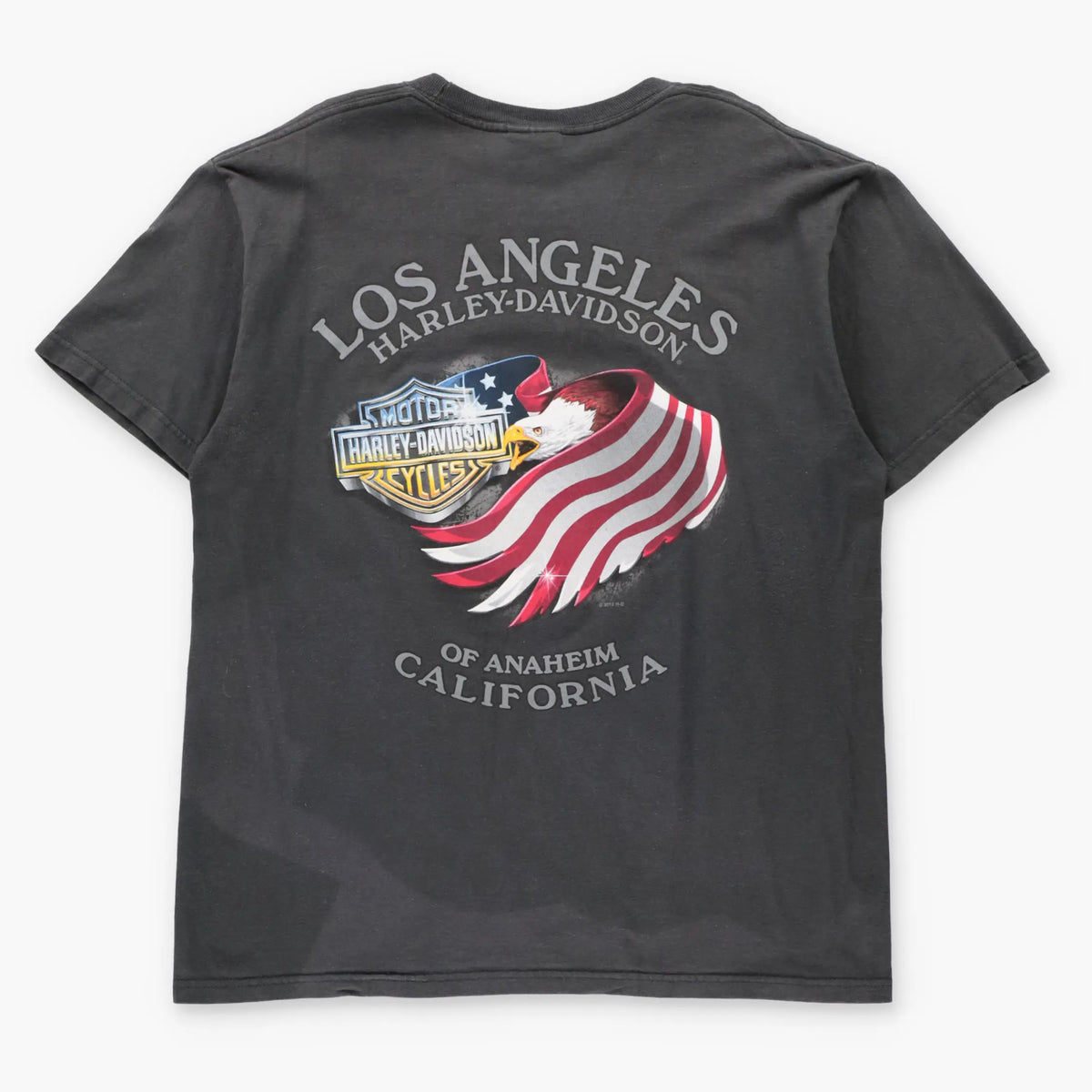 HARLEY DAVIDSON Tattooed Biker Pirate Anaheim California Vintage Faded Black Tee (L)